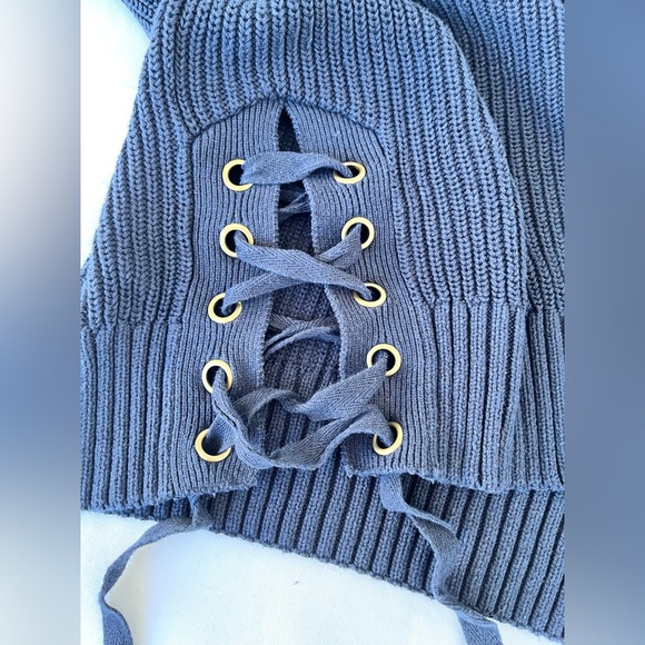 H&M | Navy Ribbed Knit Sweater With Lacing - Picture 9 of 16